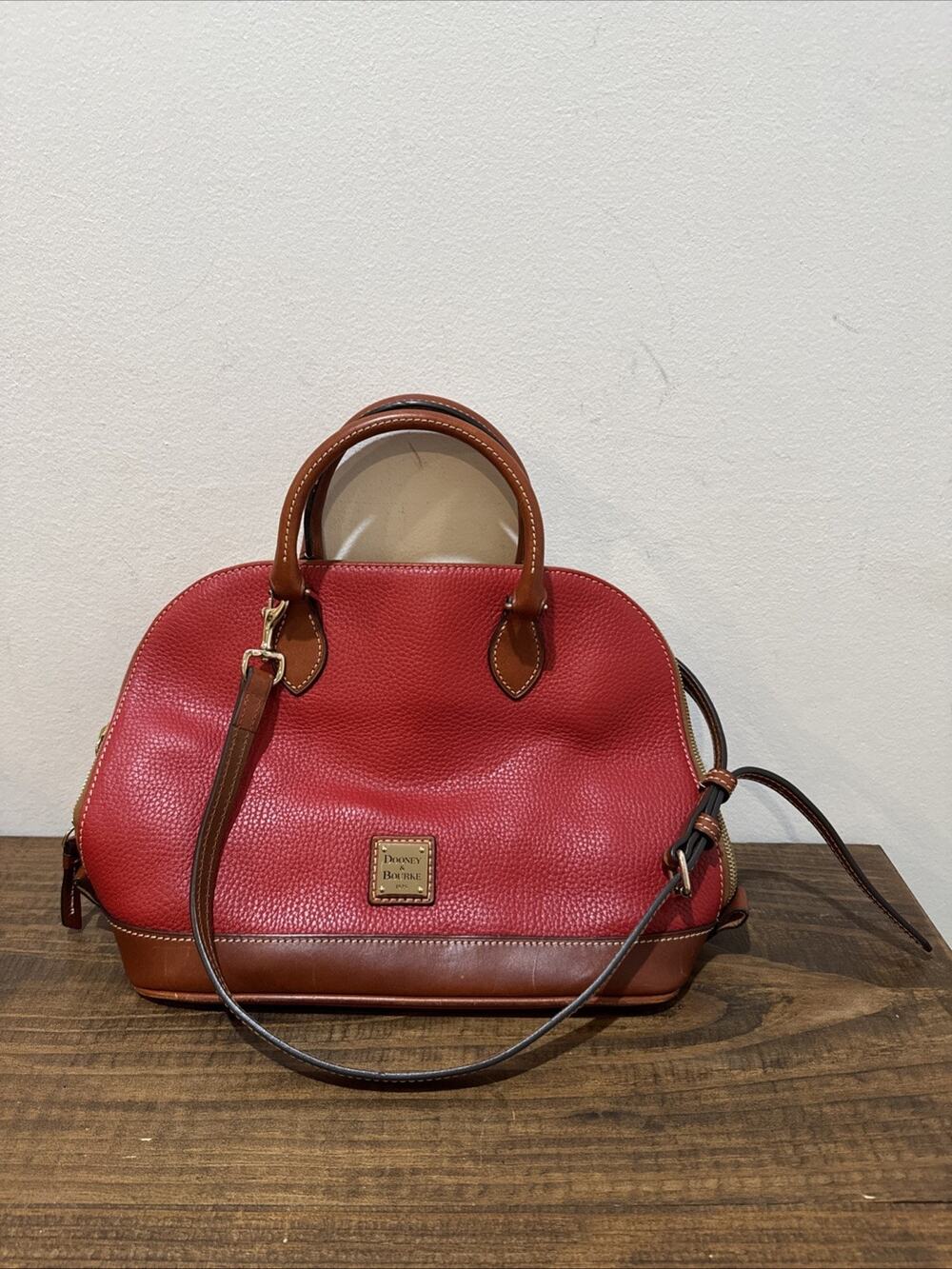 Dooney & Bourke Pebble Grain Zip Zip Satchel RED Leather Purse